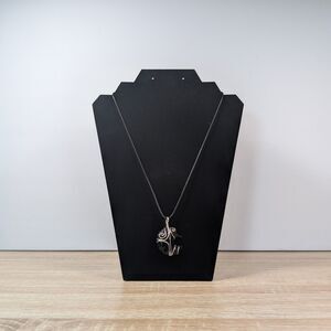 Wire Wrapped Black Stone Moon Pendant Necklace – 21" Cord